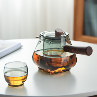 侧把玻璃茶壶耐高温加厚家用过滤泡茶器电陶炉煮茶壶实木茶具套装