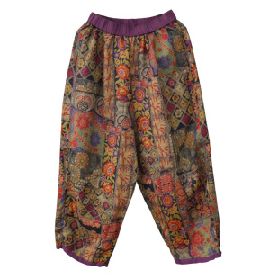 复古宽松百搭显瘦洋气九分裤 新款 女2021夏季 民族风印花棉麻休闲裤