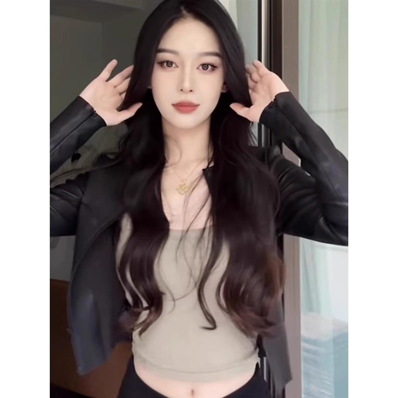 皮衣外套女春秋2024新款爆款高级感气质修身夹克V小个子短款上衣