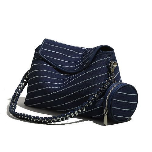 韩国网红撞色条纹链条单肩腋下包2024新款时尚百搭枕头包手提包