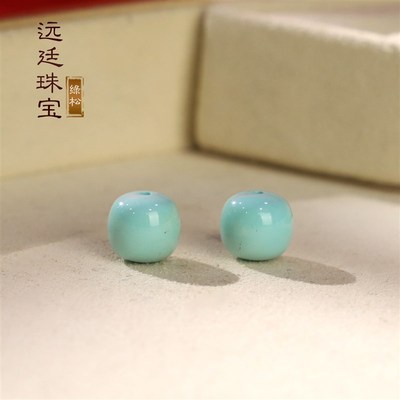 原矿天然绿松石配珠m老型珠6-8mm 湖北十堰散珠高瓷蓝绿 配饰单珠