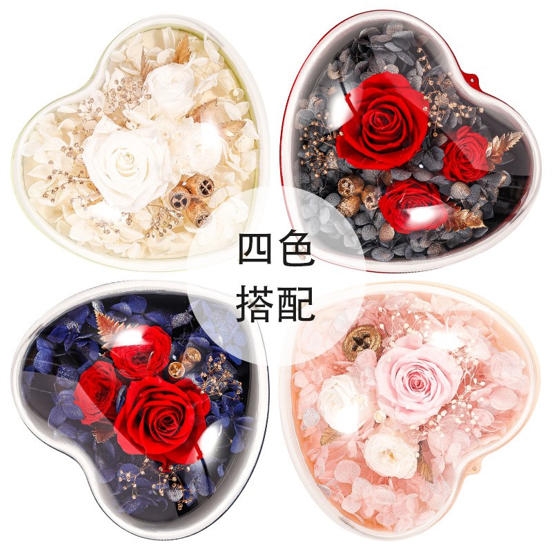 浪漫情人节礼盒不倒翁心形永生花礼盒圣诞首饰盒T戒指吊坠抽屉花