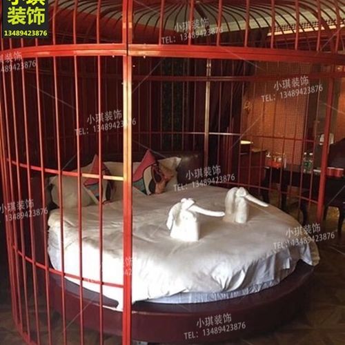 创意铁艺大圆床儿童公主床单双人床时尚情侣婚床酒店装饰大型鸟笼