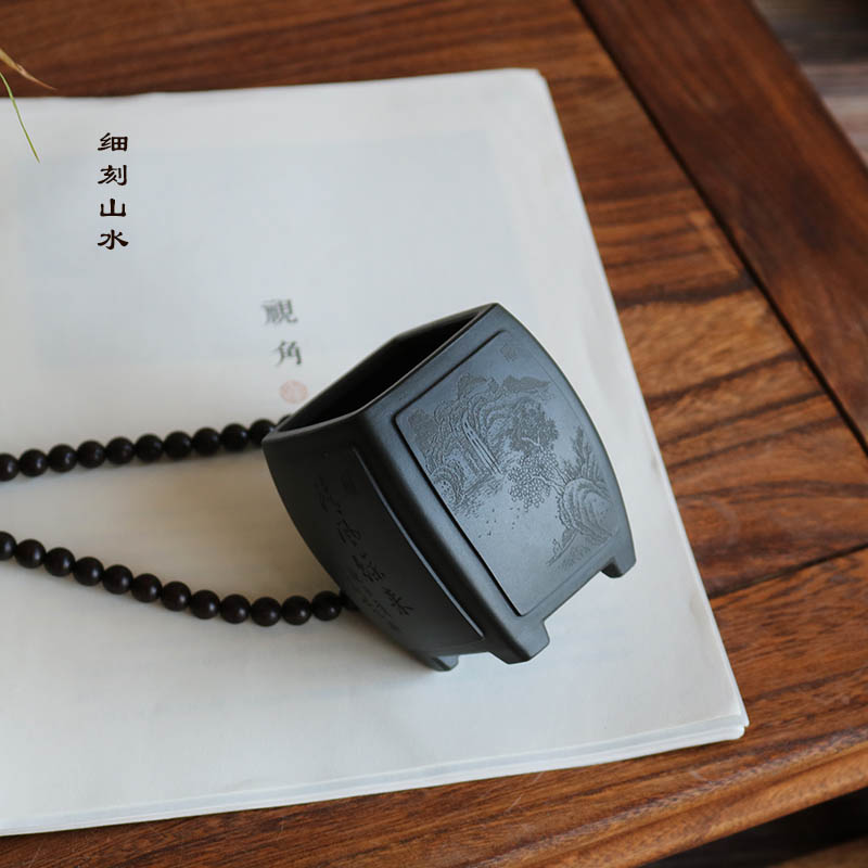 新品玲珑紫砂花盆名家苏兵三石全手工奎面贴片鼓肚四方稀有原矿天