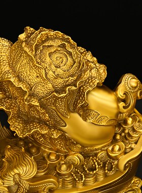 龙拉车摆件全铜双龙拉百财龙拉白菜玄关办公室装饰品店铺开业礼品