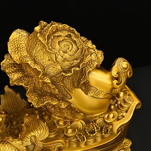 龙拉车摆件全铜双龙拉百财龙拉白菜玄关办公室装 饰品店铺开业礼品