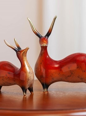 新中式铜羚羊摆件客厅电视柜酒柜书柜轻奢家居装饰工艺品乔迁送礼