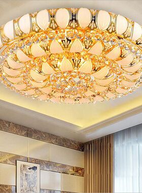 金色圆形水晶g灯led吸顶灯客厅卧室灯欧式酒店大堂工程灯具小树叶
