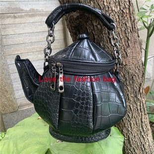 潮流设计黑色水壶造型包单肩斜挎女包手提R包时尚 个性 休闲包钱包