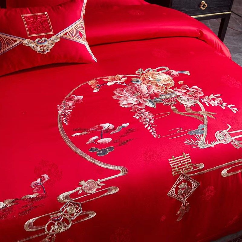 刘大姐家 婚庆四件套120支纯棉【幸福添喜】全棉刺绣结婚床上用品,床上用品,婚庆床品套件,淘宝优惠券,粉丝福利购,淘宝优惠卷