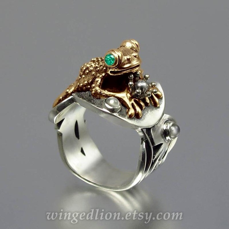 速发Fashion toad green zircon two color ring frog animal han