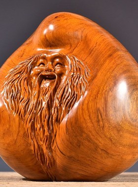 花梨木雕寿星摆件寿桃实木雕刻家居装饰送长辈祝寿生日送礼工艺品