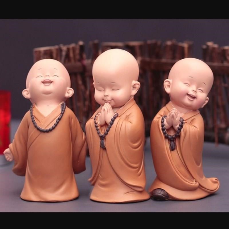 现货小沙弥小和尚摆件禅意盆景迷你佛系人物汽车载客厅茶桌装饰品