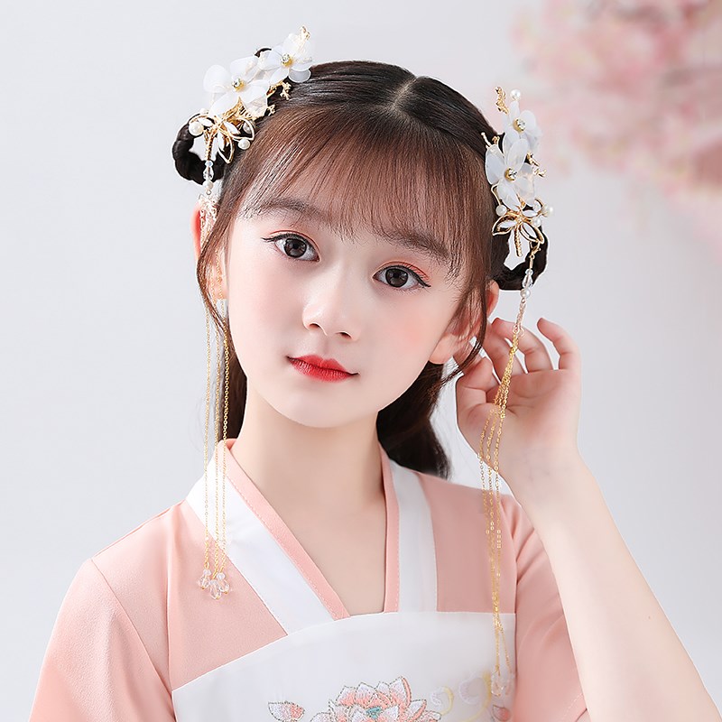 现货汉服头饰女儿童唐装古风超仙发夹子中国风女童宝宝发饰古装配
