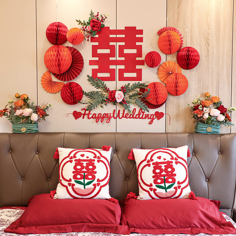 婚房布置套装结婚礼装饰新房卧室客厅男女方背景墙喜字拉花蜂窝球,节庆用品/礼品,拉花,淘宝优惠券,粉丝福利购,淘宝优惠卷