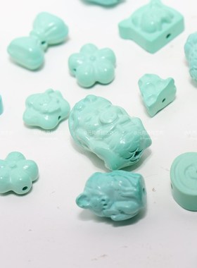 元荷 蒙古绿松石雕刻件天然萌宠文玩饰品DINY全家福定制手串配饰