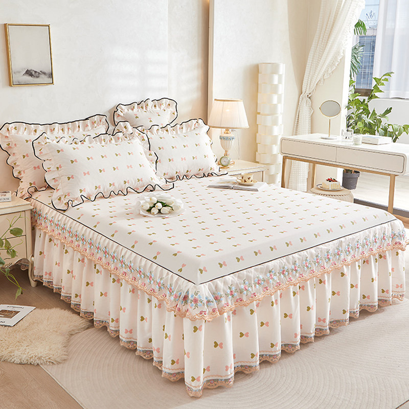 韩版全棉床裙式床罩单件公主风花边床单三件套床围保护罩床套,床上用品,床裙,淘宝优惠券,粉丝福利购,淘宝优惠卷