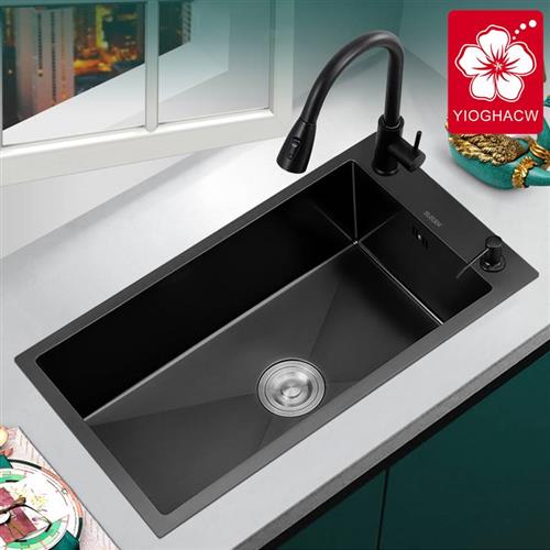 /黑色纳米不锈钢手工q水槽大单槽厨房侧边阳台吧台窄长型洗菜
