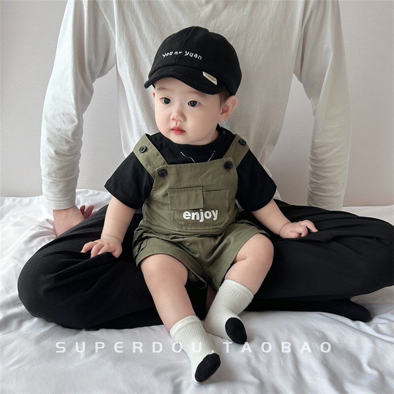婴儿夏季连体衣男宝宝夏装洋气背带套装超萌婴幼儿满月百天外出服