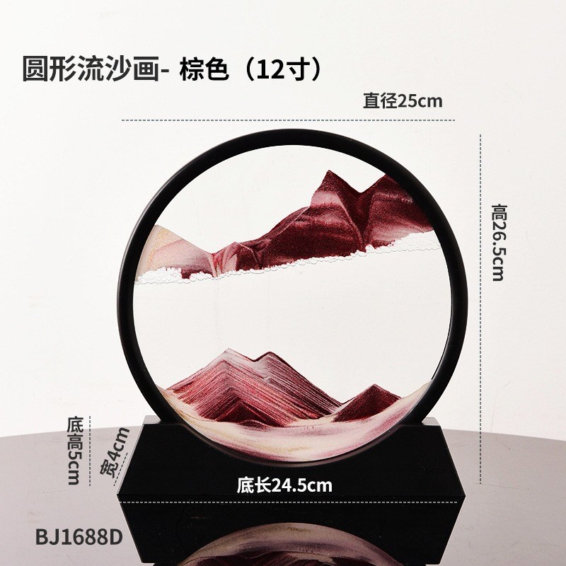 创意轻奢3D立体流沙画玻璃沙漏客厅玄关家居装饰品V办公室桌面摆图片