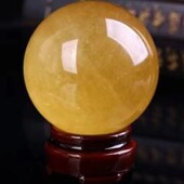 天然黄水晶球摆件原石打磨厨房西北角火烧天门客厅玄关装 饰摆设