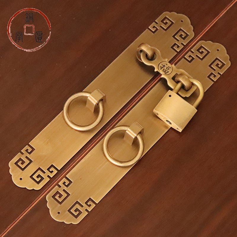 0WYV中式全铜别墅大门把手花格C实木门拉手衣柜门锁扣插销仿古纯