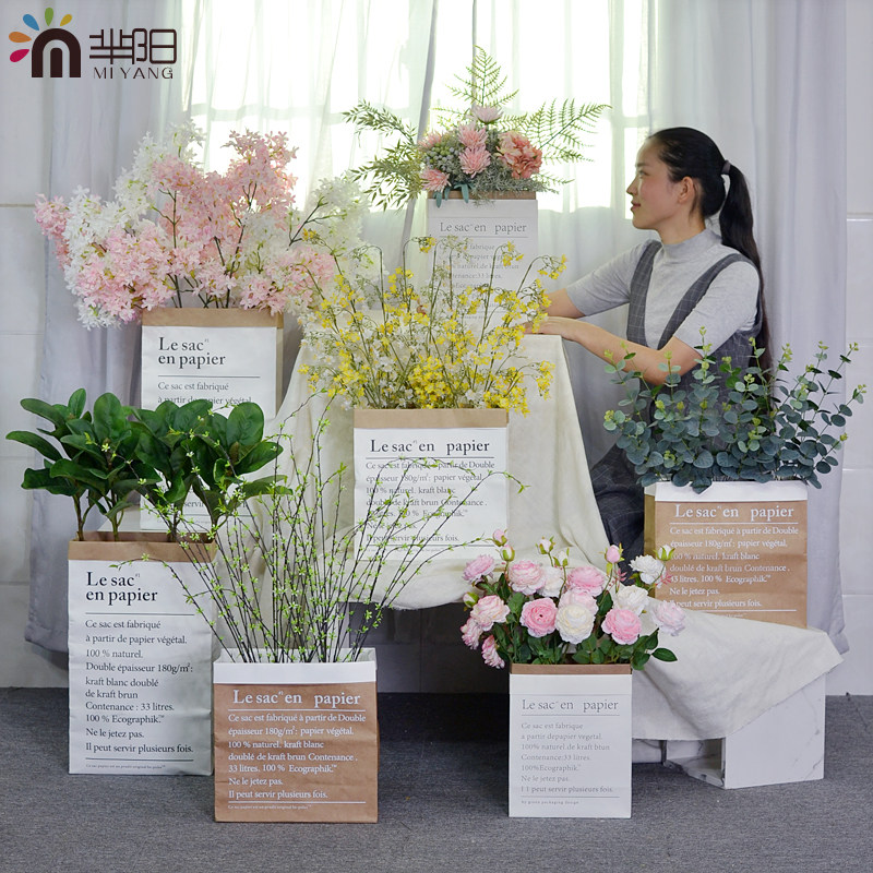 北欧风ins牛皮纸袋尤加利叶仿真花摆件客厅橱窗假花植物软装饰品,鲜花速递/花卉仿真/绿植园艺,仿真绿植,淘宝优惠券,粉丝福利购,淘宝优惠卷