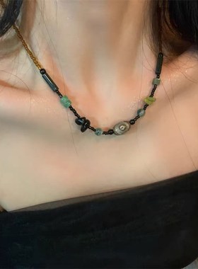 新中式复古蝴蝶串珠项链女古风小众高级感颈链轻奢简约Z百搭锁骨