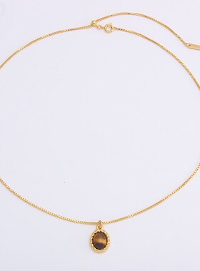 多色宝石项链女秋冬毛衣链设计轻奢小众镀18K金锁U骨吊坠颈链项链