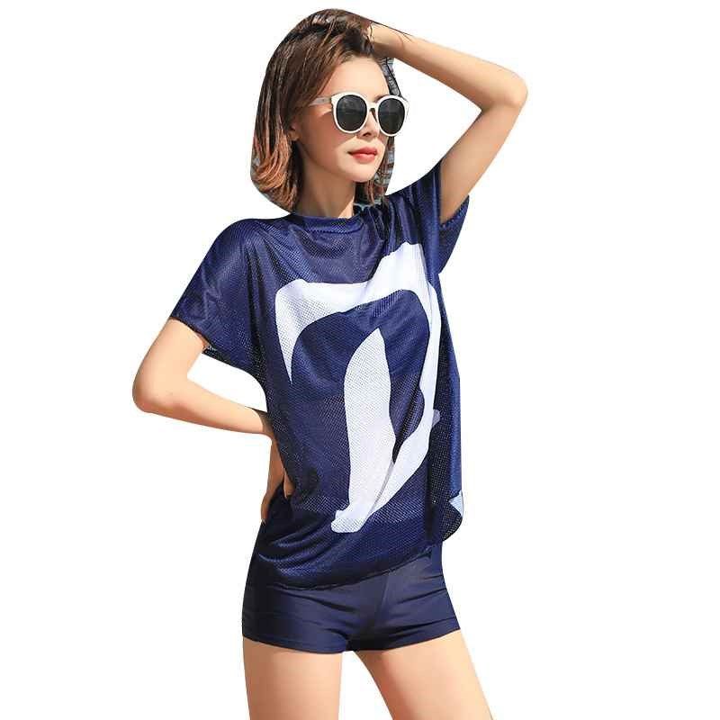 2020运动款大码泳衣女 保守显瘦大胸聚拢分体三件套温泉泳装