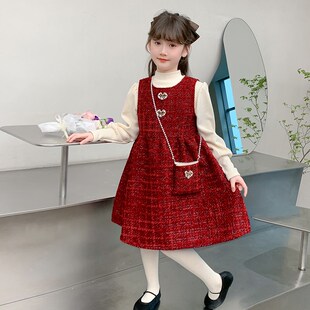 女童连衣裙秋冬款2024新款儿童洋气时髦加厚公主裙小女孩网红裙子