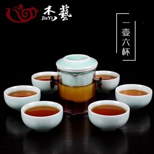 玻璃陶瓷泡红茶茶具耐热双耳玻璃红茶杯壶泡茶器红茶哨子