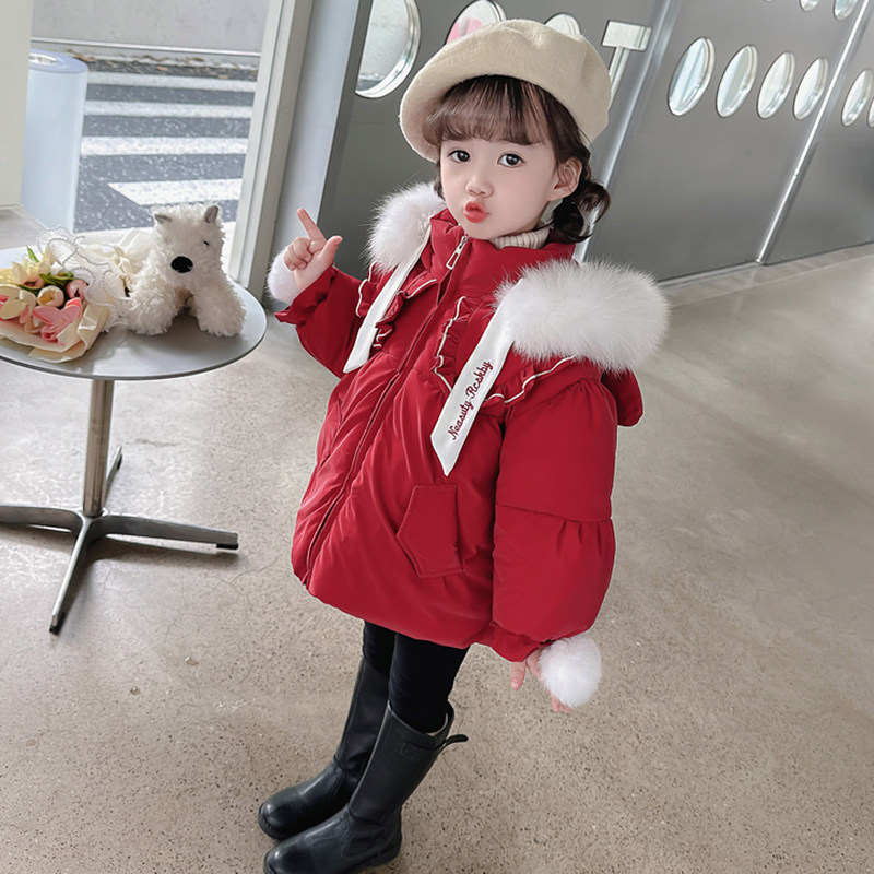 女童羽绒服秋冬加厚2023新款小童保暖连帽铺棉O外套女宝宝网红毛
