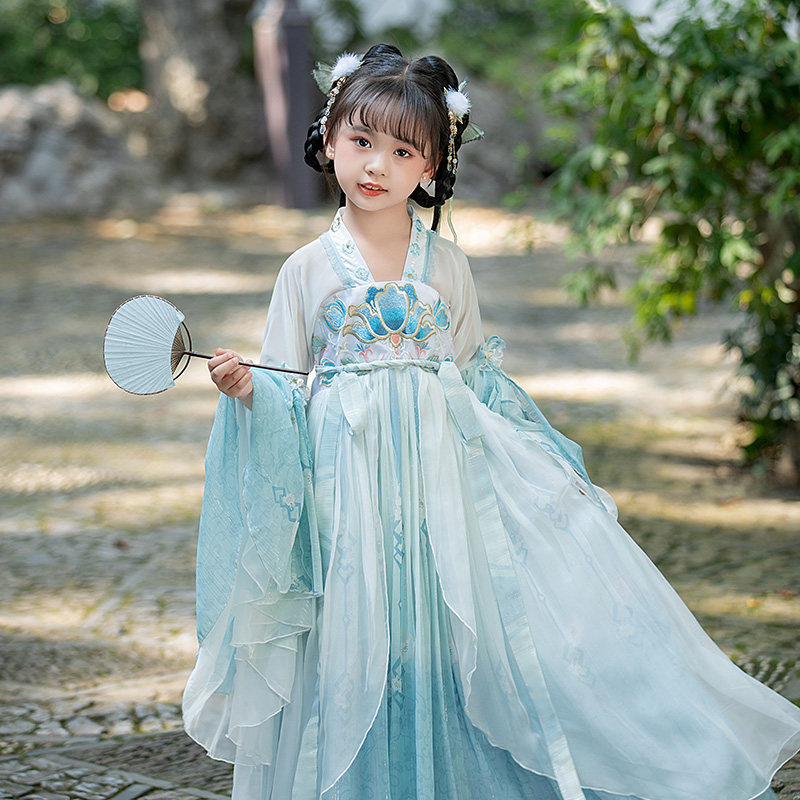 现货汉服女童秋款女大童江南风y古风唐装古筝演出古装秋季长袖国