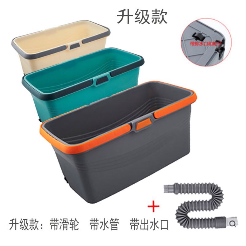 刷拖把池阳台塑料托把桶带轮下排水卫生间窄长方T型洗墩布盆桶家