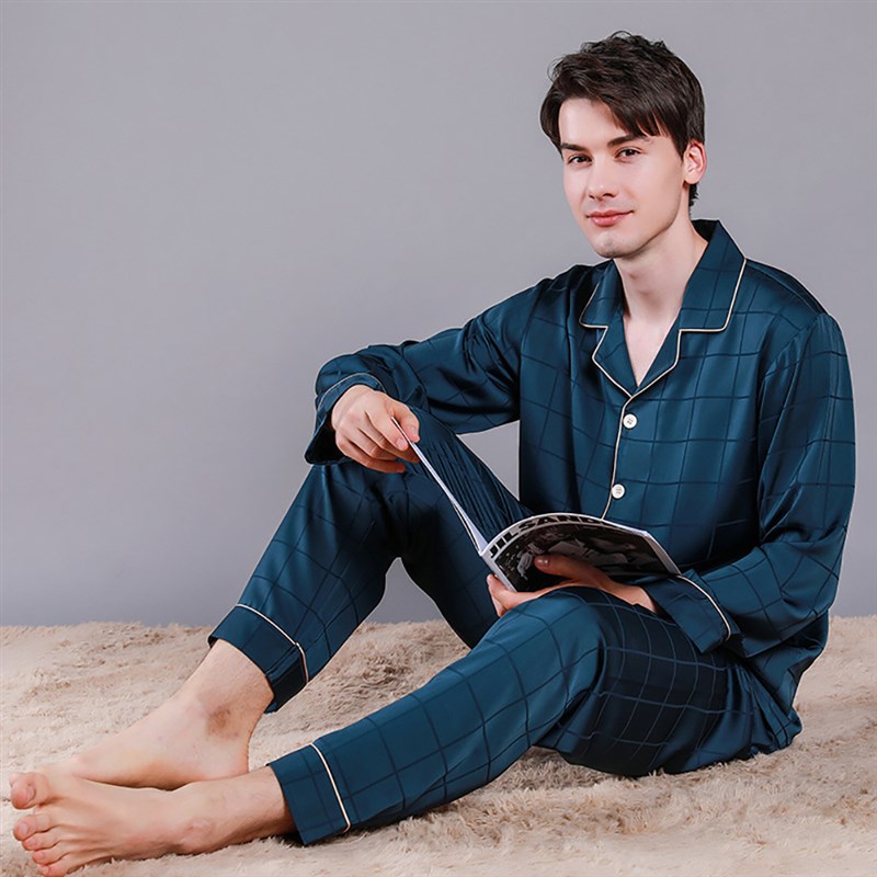 厂家Men Luxurious Ice Silk Pajamas Spring Summer High Qualit