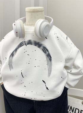 男童卫衣春秋款2024新款儿童春装上衣男孩潮酷黑色帅气圆领4567岁