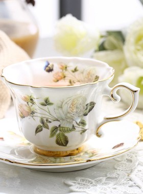 Fine Bone China Coffee Cup Sets White Rose Ceramic Tea Cups