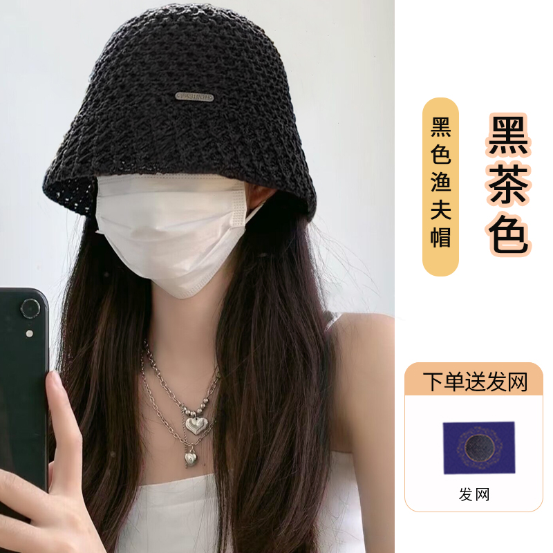 带头发的帽子假发一体女夏季时尚新款夏天戴帽子短发渔夫帽可拆卸