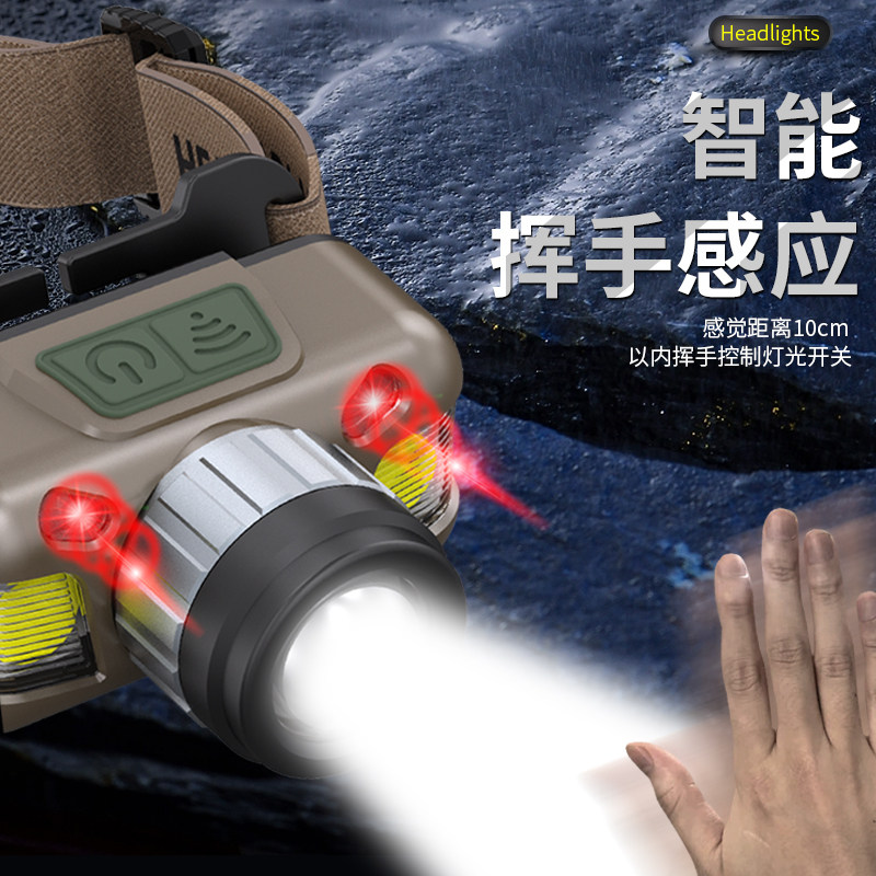 速发头灯强光充电超亮户外头戴式照明灯锂电手电筒感应夜钓鱼专用