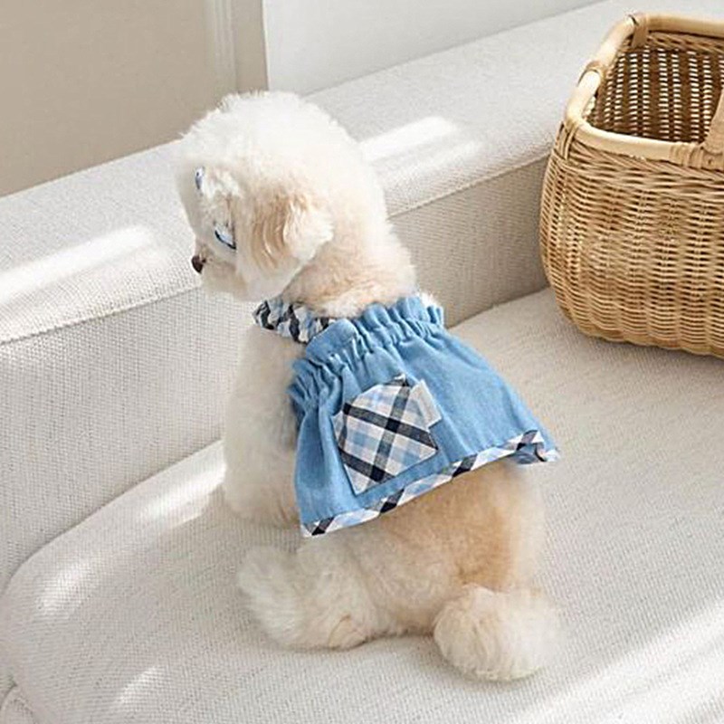 现货新品春夏牛仔吊带裙子泰迪中小型犬猫咪狗狗格子丹宁风宠物狗