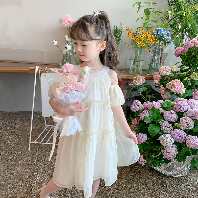 现货女童夏d装连衣裙2023新款夏天裙子儿童露肩公主裙小女孩夏季