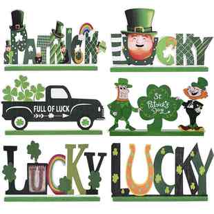 新品 Day Patrick Lucky Table Sign Wooden Green Ornament