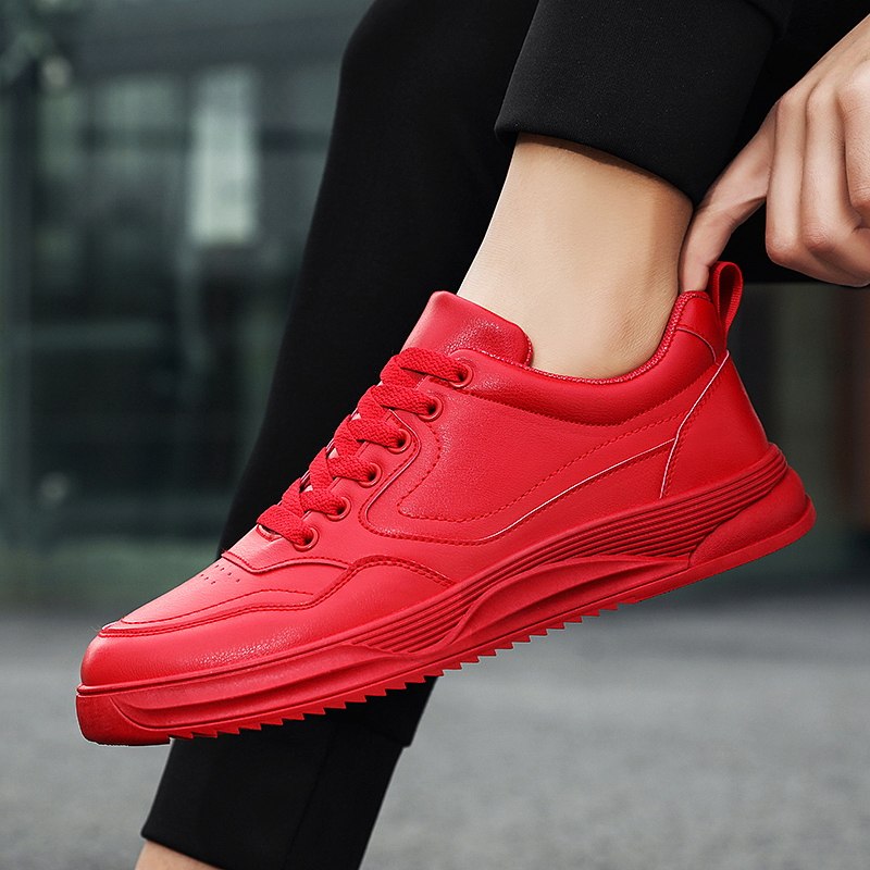 2022新款男士板鞋37 38小码男鞋子潮流百搭红色皮面休闲运动鞋45,流行男鞋,休闲板鞋,淘宝优惠券,粉丝福利购,淘宝优惠卷