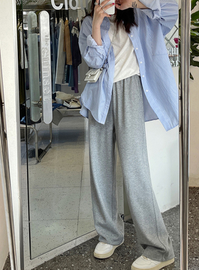 孕妇阔腿裤子女春夏秋季薄款外穿灰色托腹直筒裤宽松休闲运动长裤