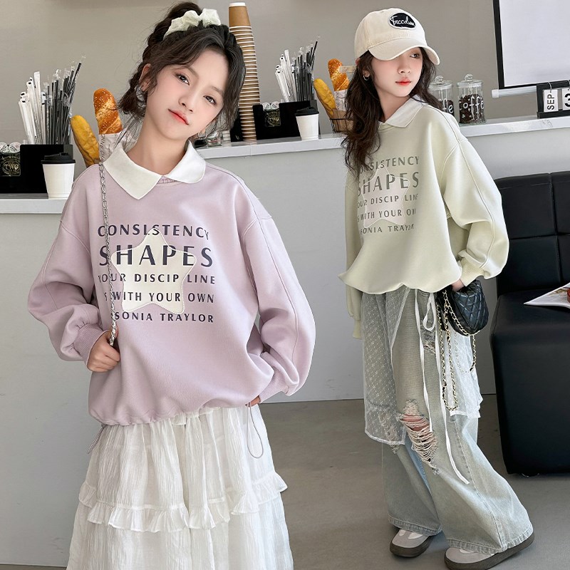 热销女童卫衣春秋款2024新款女大童秋季纯棉洋气时髦秋装长袖儿童