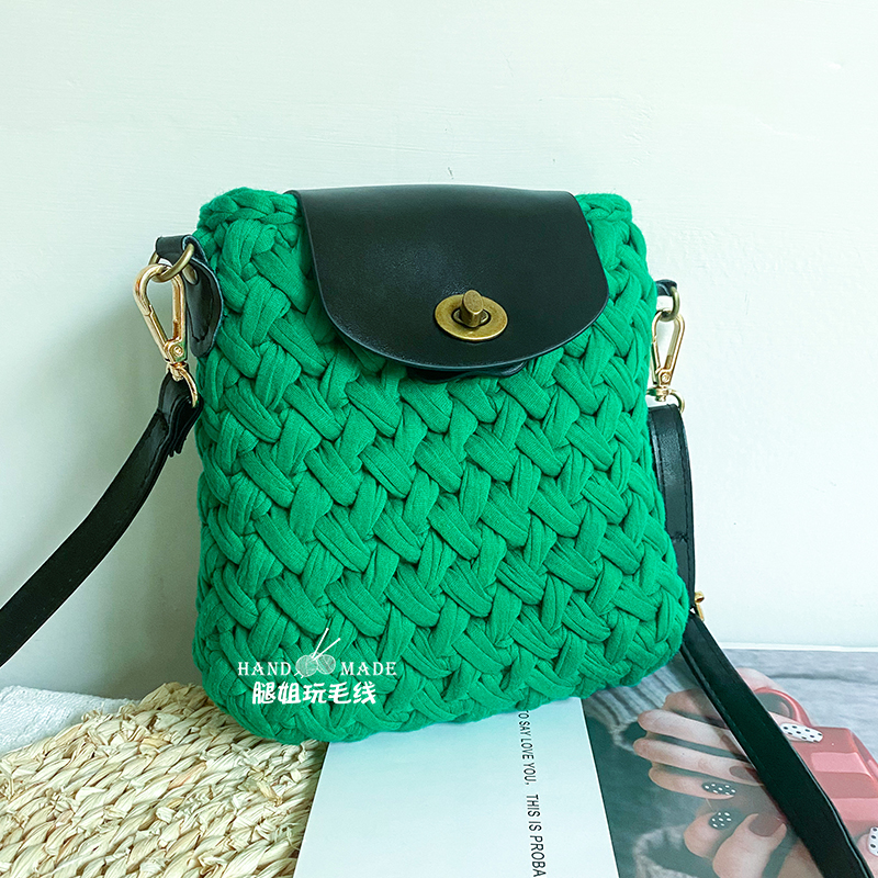 布条线小揹包手工diy编织材料包自E制钩针钩织女包鞋款揹包非成品