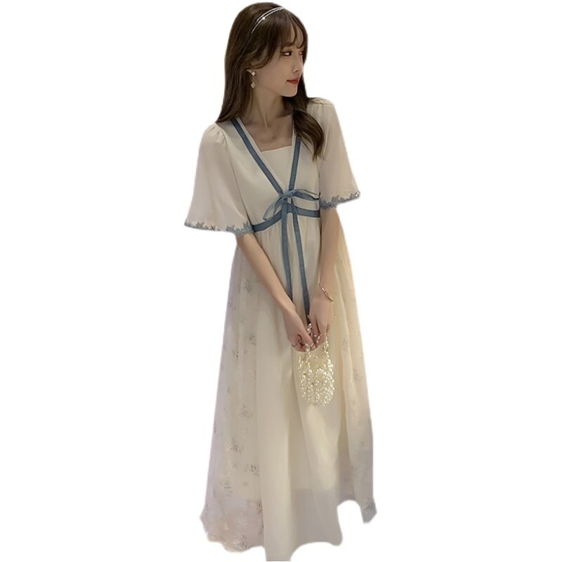 女大童连衣裙夏季改良汉服胖女孩宽松大码初中生甜美可爱仙女裙子