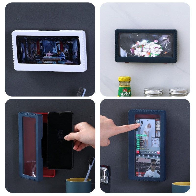 浴室防水手机盒子卫生间免打孔壁挂手机收纳盒可触屏W无痕手机支,收纳整理,桌面收纳盒,淘宝优惠券,粉丝福利购,淘宝优惠卷