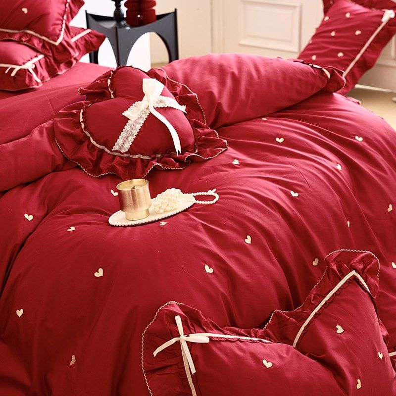 南通床品结婚庆红色床上四件套全棉被套罩公主风婚嫁陪嫁,床上用品,婚庆床品套件,淘宝优惠券,粉丝福利购,淘宝优惠卷